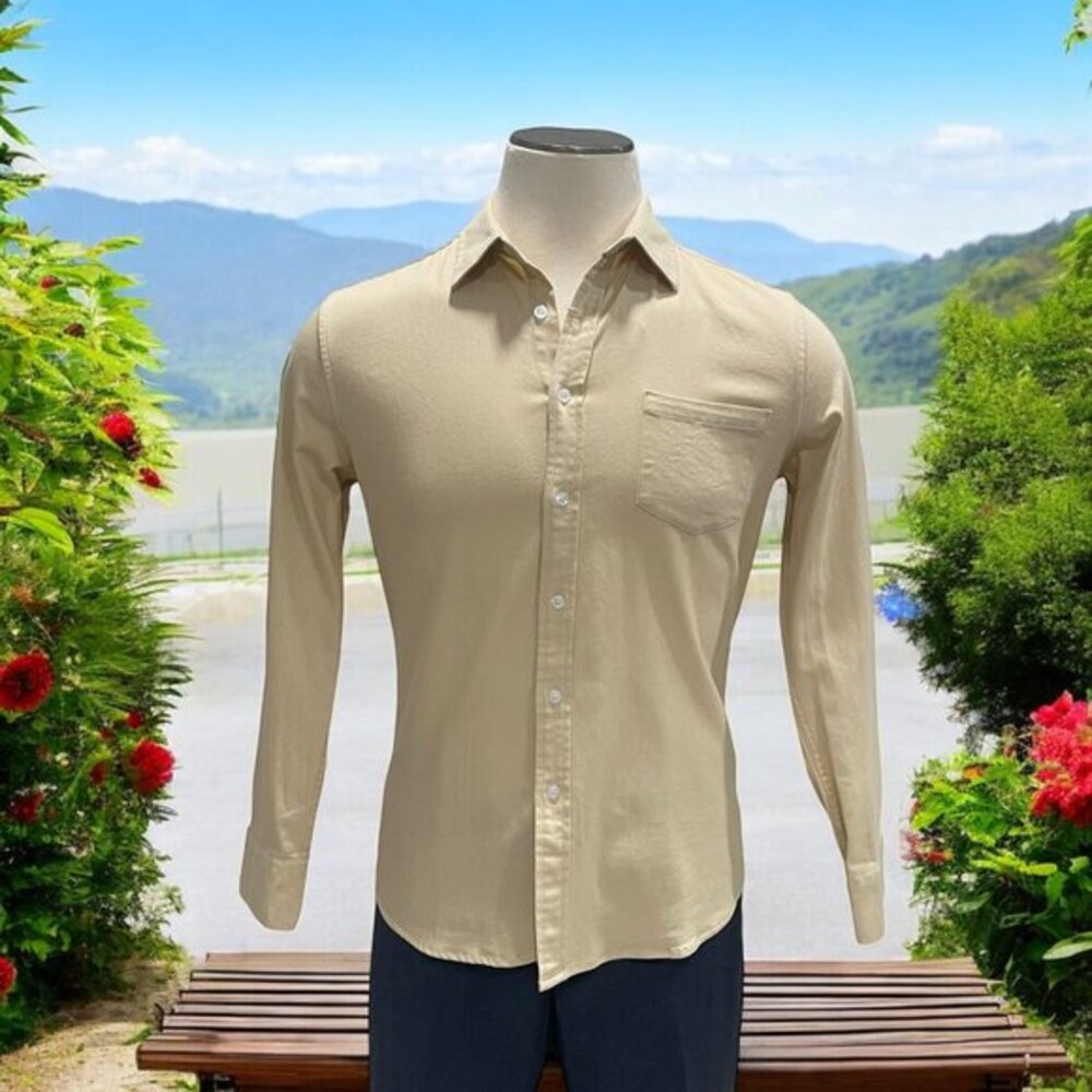 Coofandy Beige Button-Down Casual‎ Shirt Classic Slim Fit Sz S Business Weekend